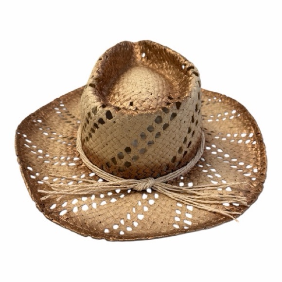 Claire’s Burnished Straw Cowboy Antiqued Western Hat with Open Weave NEW - Picture 3 of 6